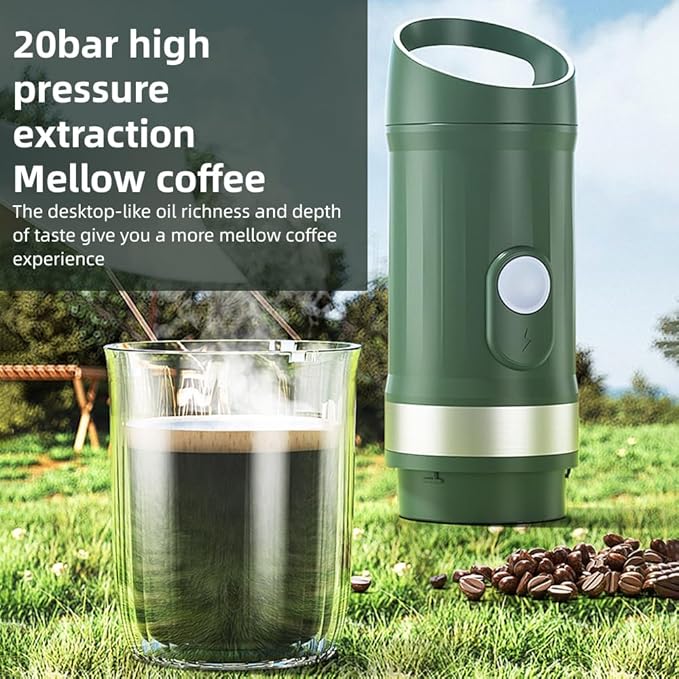 Portable Electric Espresso Coffee Machine Wireless Hot &amp Cold Brew 250ml Mini Single Serve Coffee Machine with 3 in 1 Coffee Powder DG Capsule 20 Pump Pressure (White)