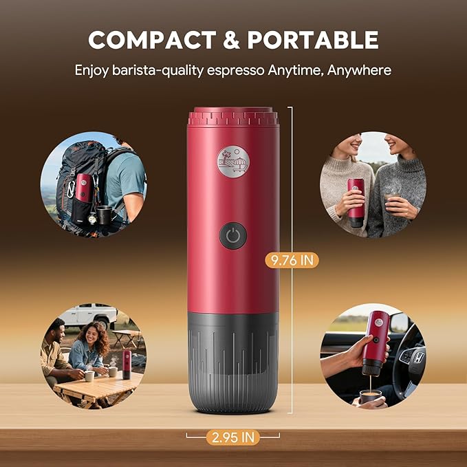 Portable Espresso Machine Travel Coffee Maker for Camping Car Coffee Maker Self-Heating with USB-C 20 Bar 2-in-1 Electric Coffee Maker With Ground Coffee &amp NS Capsule for RV Hiking Office(Whi