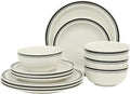 Gibson Home Hometown Diner 12-Piece Porcelain Dinnerware Set Round Plates and Bowls Set for 4 White with Black Rim Dishwasher Safe – Dinner Plate Salad Plate &amp Cereal Bowl