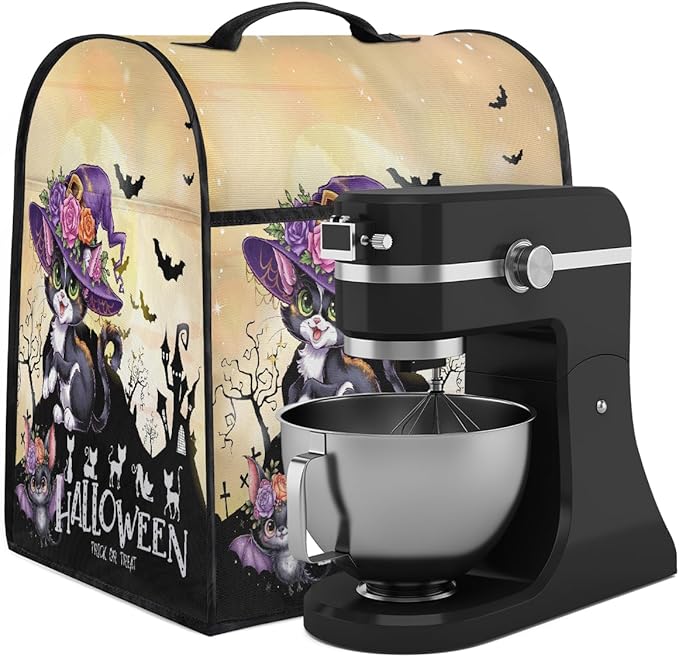 cfpolar Kitchen Aid Mixer Cover Compatible with 6-8 Quarts Halloween Cartoon Cat Flower Bat Stand Mixer Cover Kitchen Aid Mixers Accessories Appliance Organizer Bag Dust Covers with Zipper Pocket