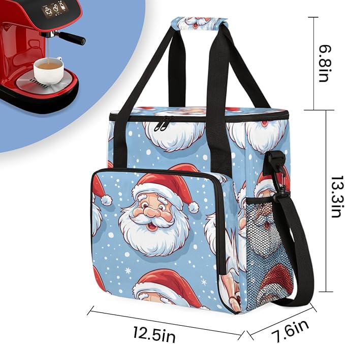 Cute Santa Claus Coffee Maker Carrying Bag Dreamy Santa Claus Travel Storage Bag Compatible with K-Mini or K-Mini Plus Single Serve Coffee Brewer Carrying Case with Multiple Pockets &amp Shoulder S