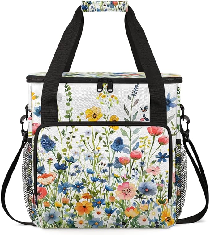 Botanic Flowers Coffee Maker Carrying Bag Portable Travel Storage Tote Bag Compatible with K-Mini or K-Mini Plus Single Serve Coffee Brewer Carrying Case with Multiple Pockets &amp Shoulder Strap