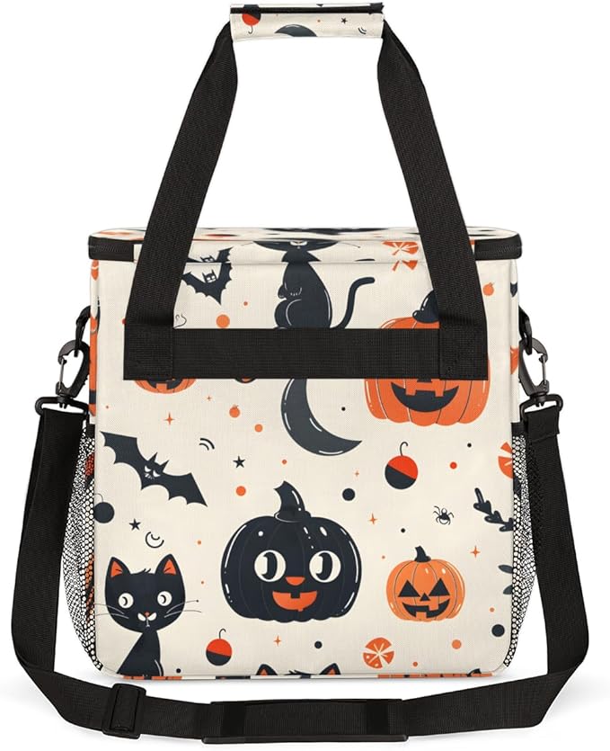 Gothic Pumpkin Coffee Maker Carrying Bag Cat Pumpkin Travel Storage Bag Compatible with K-Mini or K-Mini Plus Single Serve Coffee Brewer Carrying Case with Multiple Pockets &amp Shoulder Strap