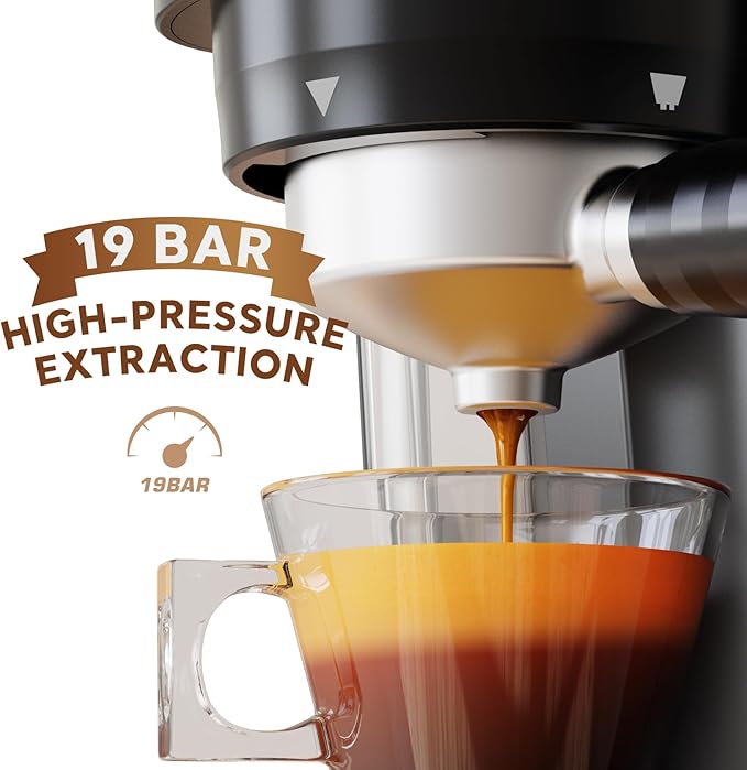 20 Bar Espresso Machine with Grinder &amp Steam Wand - Semi Automatic Coffee Maker NTC Intelligent Temp Control 58mm Stainless Steel Portafilter One-Touch Panel for Home Barista (Removable Water T