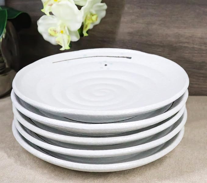Ebros Gift Modern Yukino Hana Snow Flowers Ceramic Dinnerware Serveware Kitchenware Set Oriental Asian Restaurant Supply (Pack Of 5 Round Dinner Plates 8.75D)