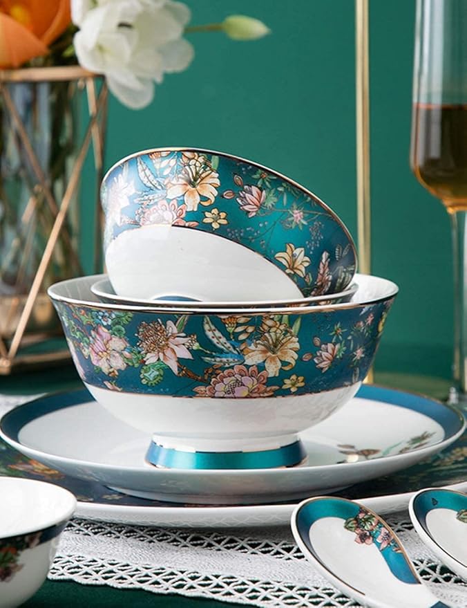 Dinnerware Sets - Luxury Dishes Service Set 70Pcs Bone China Dinnerware Set Palace Style Color Ceramic Tableware Set Service For 10 People