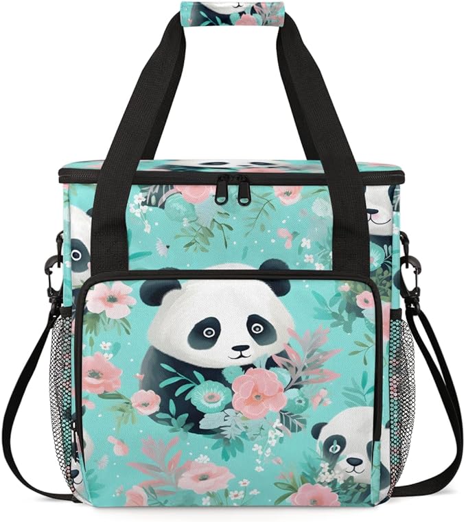 Panda Coffee Maker Carrying Bag Pink Flower Panda Travel Storage Bag Compatible with K-Mini or K-Mini Plus Single Serve Coffee Brewer Carrying Case with Multiple Pockets &amp Shoulder Strap