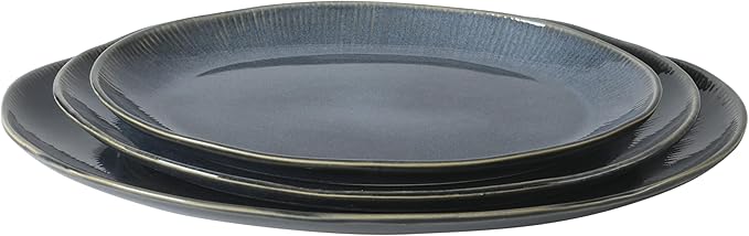 Gibson Elite Sandy Pines 3 Piece Oval Platter Set 15.7” 13.75” &amp 12” Stoneware Serving Platters Reactive Glaze Finish Blue Microwave &amp Dishwasher Safe