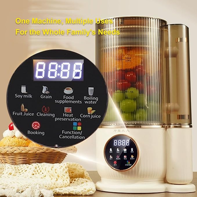 Electric Juicer Beige 1500ML Quiet Versatile Blender with 8 Preset Programs Heat Preservation Function Round Screen for Smoothie Soy Milk Hot Soup