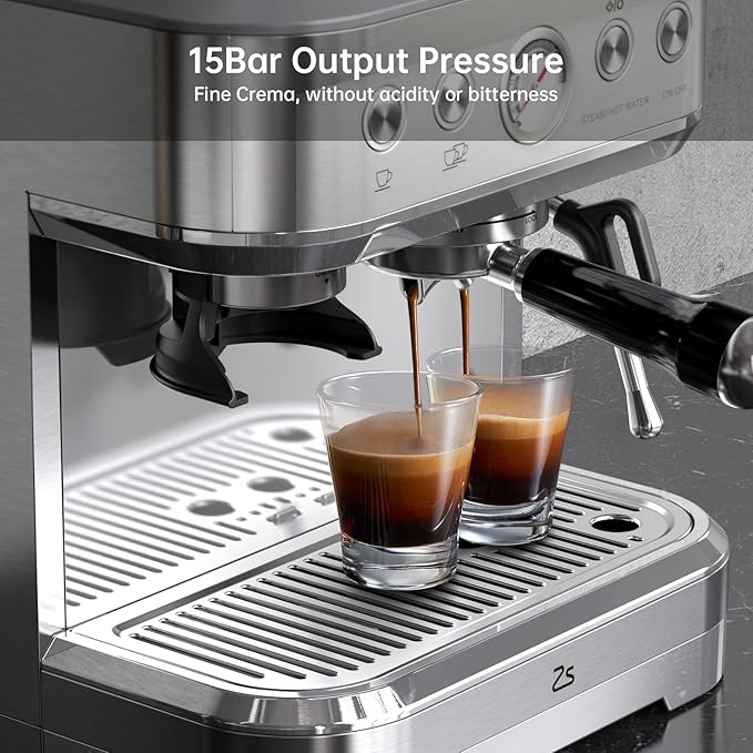 IDEALHOUSE Espresso Machine 3-in-1 Built-in Grinder and Milk Frother Stainless Steel 20 Bar Latte and Cappuccino Espresso Coffe Machine w/Automatic Milk Frothe &amp 95 Oz Water Tank for Office Caf