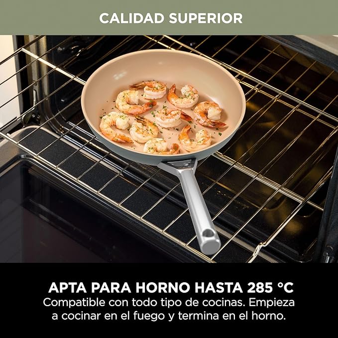 Ninja Extended Life 5-Piece Ceramic Cookware Set (20 &amp 24cm Frying Pans + 16 18 &amp 20cm Saucepans &amp Lids) Non-Stick (No PFAs PFOAs Lead or Cadmium) Oven Safe 285°C Terracotta/Grey CW