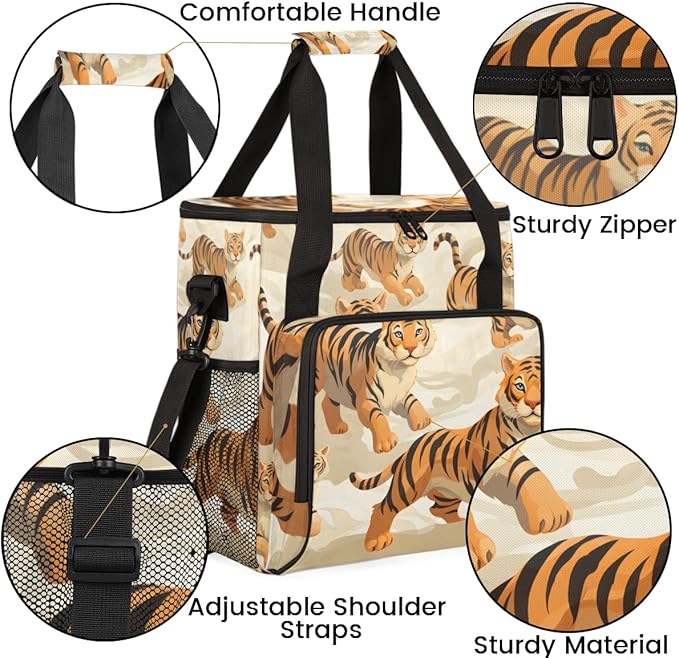 Tiger Coffee Maker Carrying Bag Cute Tiger Portable Travel Storage Tote Bag Compatible with K-Mini or K-Mini Plus Single Serve Coffee Brewer Carrying Case with Multiple Pockets &amp Shoulder Strap