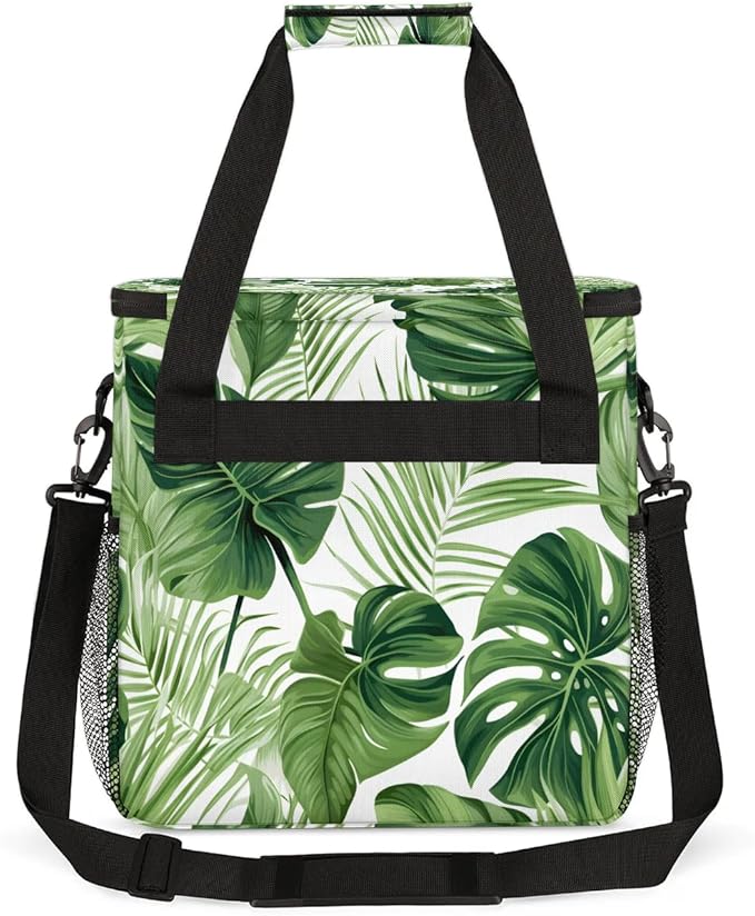 Tropical Palm Fern Leaves Coffee Maker Carrying Bag Compatible with K-Mini or K-Mini Plus Portable Single Cup Coffee Maker Case with Pockets for K Cup Pods