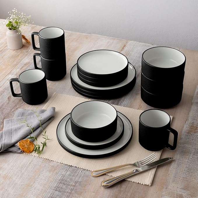 Noritake ColorTex Stone Black 16-Piece Dinnerware Set Service for 4