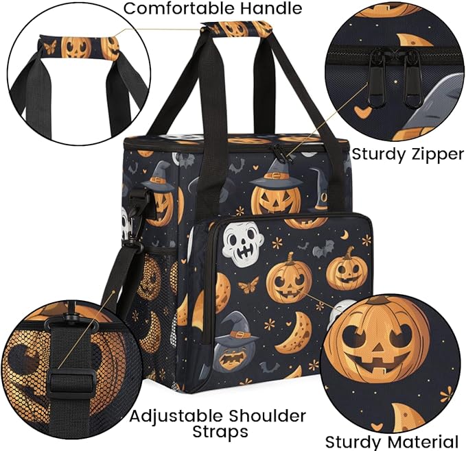 Retro Pumpkin Coffee Maker Carrying Bag Abstract Pumpkin Travel Storage Bag Compatible with K-Mini or K-Mini Plus Single Serve Coffee Brewer Carrying Case with Multiple Pockets &amp Shoulder Strap