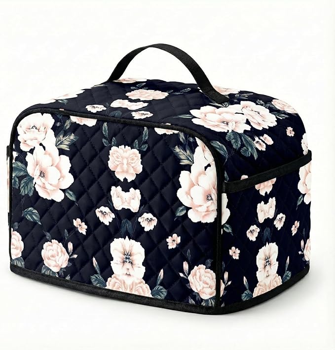 Deosk Toaster Cover 2 Slice With 2 Pockets &amp Thickened Sponge Oxford Toaster Covers For 2 Slice Wide Slot and Kitchen Use 11 x 6.5 x 7.5 (MediumBlack Flower）