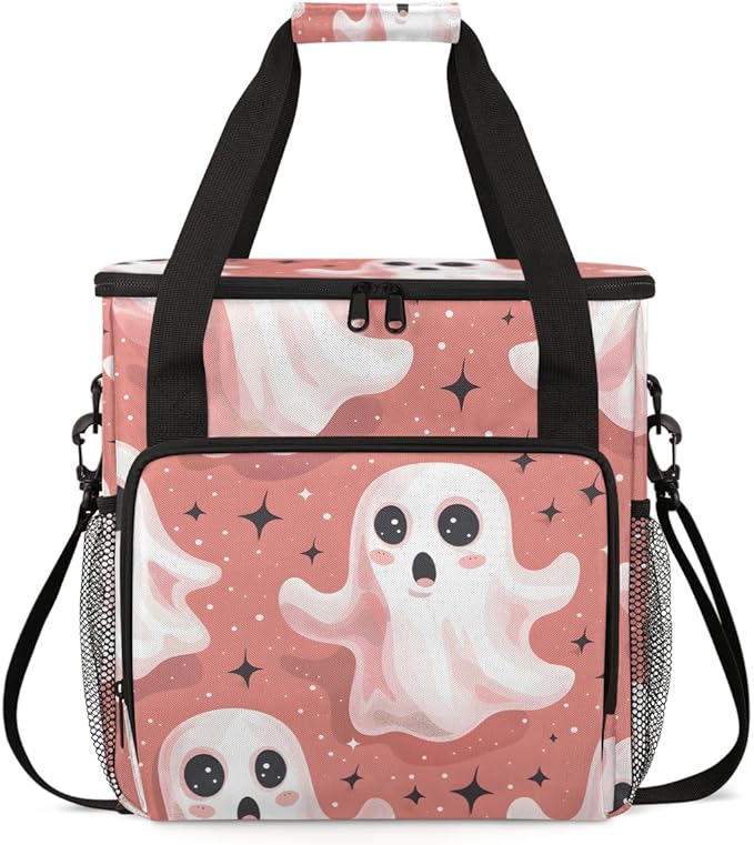 Glitter Spooky Ghosts Coffee Maker Carrying Bag Portable Travel Storage Tote Bag Compatible with K-Mini or K-Mini Plus Single Serve Coffee Brewer Carrying Case with Multiple Pockets &amp Shoulder S