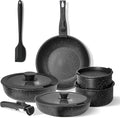 Pots and Pans Set Non Stick 12 Pcs Cooking Pot Kitchen Set with Frying Pans and Sauce Pans Dishwasher and Oven Safe PFAS PFOA PFOS Free Black