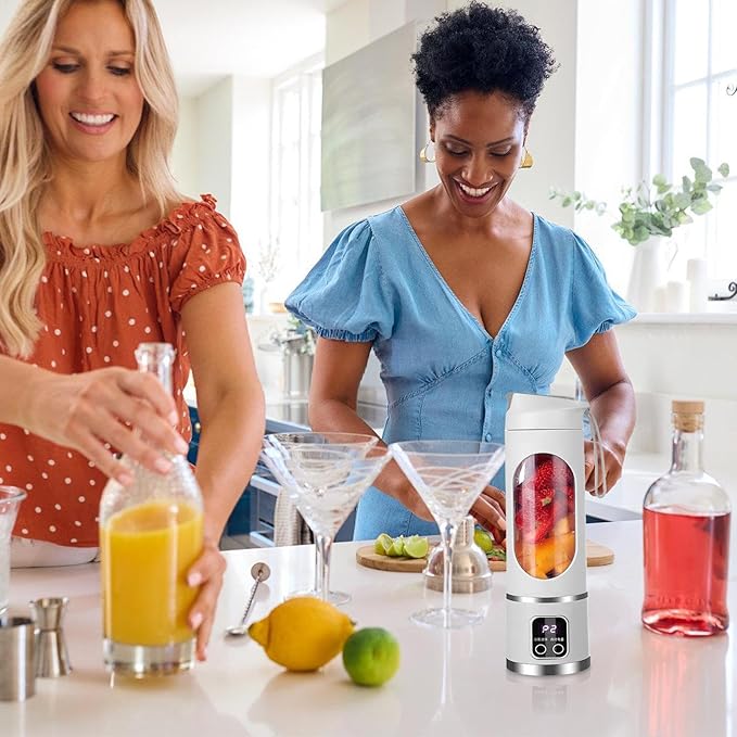 Portable Blender Personal Blender - Portable Blender For Shakes And Smoothies With Lid - Rechargeable Digital Display Small Travel Blender - 15oz Portable Personal Blender For Home Travel Sports