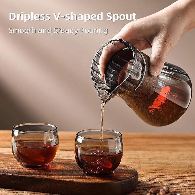 Bincoo Pour Over Coffee Maker Set - 500ML Glass Coffee Server Coffee Carafe with Walnut Dripper and 50PCS Paper Filter Drip Coffee Maker Set for Home Café Restaurant