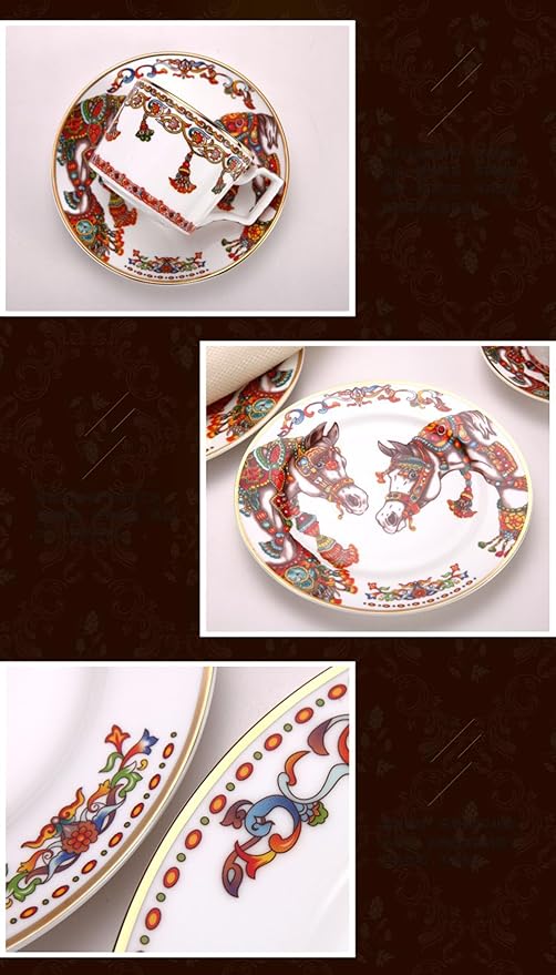European Style Dinnerware Set Service for 2 Bone China Dinnerware Sets Unbreakable Porcelain Dinner Sets Coffee Cup and Saucer Tableware Set Steak Dinner Plates Dish Set Triumph Horse-2