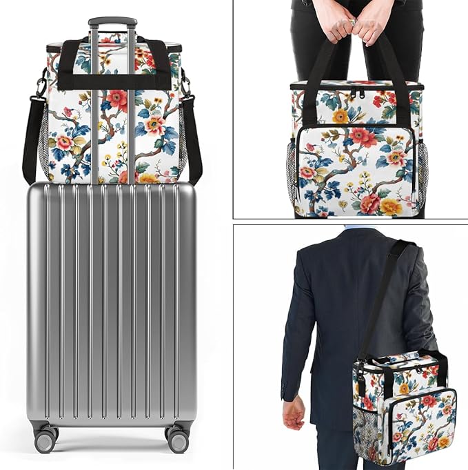 Blossoming Flower Coffee Maker Carrying Bag Portable Travel Storage Tote Bag Compatible with K-Mini or K-Mini Plus Single Serve Coffee Brewer Carrying Case with Multiple Pockets &amp Shoulder Strap