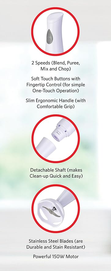 EUROSTAR EH402W 2-Speed Immersion Hand Blender with Detachable Shaft White