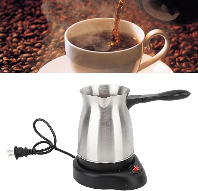 Electric Coffee Maker 600ML Large Capacity Stainless Steel Turkish Coffee Pot with Ergonomic Anti Scald Handle Coffee Maker Machine Pot Warmer Kettle for Milk Butter US Plug