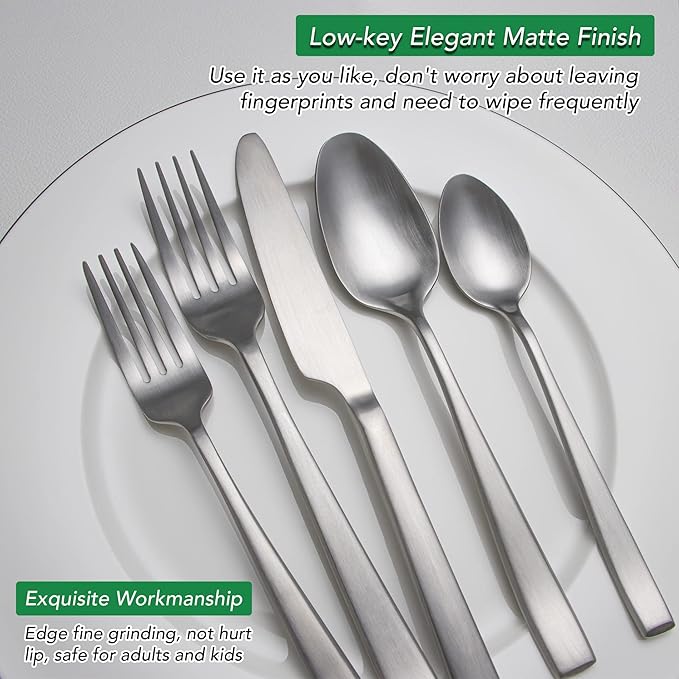 40 Piece Silverware Set Service for 8 EIUBUIE Premium Stainless Steel Cutlery Set Matte Finish Flatware Sets Durable Solid Modern Kitchen Tableware Eating Utensil Sets Include Spoons Forks Knives