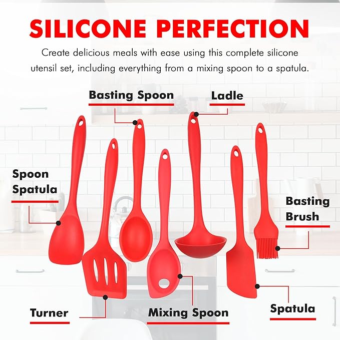 Chef Craft 42077 7 Piece Silicone Kitchen Tool and Utensil Set Red