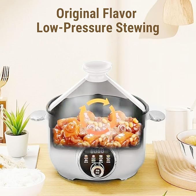 Diydeg Electric Pressure Cooker 3.2L Non Stick Rice Cooker with Steaming Basket Ceramic Steamer Yogurt Maker Warmer Multifunctional Easy to Clean (US Plug 110V)