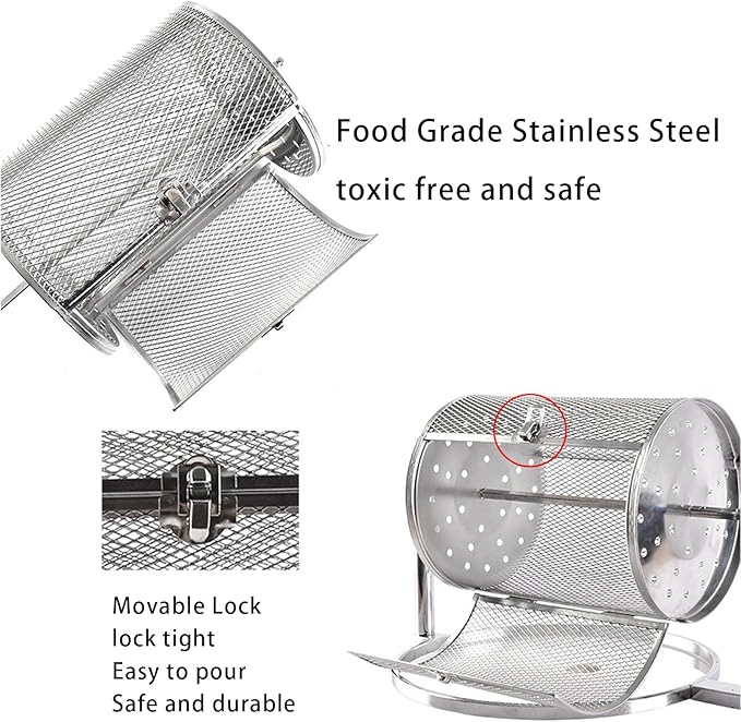 Drum Coffee Bean Roaster MachineMovable Lock SafeAdjustable Rotation Speed Stainless Steel Coffee Bean Roaster for Raw Beans