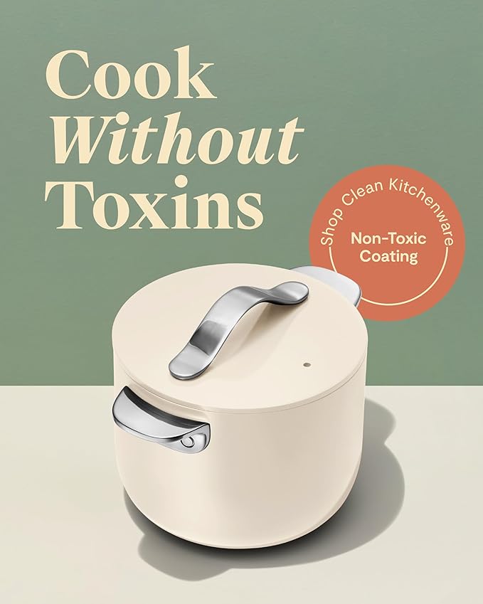 Caraway Petite Cooker - 2 Qt Ceramic Coated Pot - Free From Forever Chemicals - Perfect for Rice Grains or Sauces - White