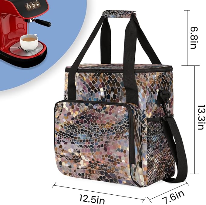Botanic Pattern Coffee Maker Carrying Bag Portable Travel Storage Tote Bag Compatible with K-Mini or K-Mini Plus Single Serve Coffee Brewer Carrying Case with Multiple Pockets &amp Shoulder Strap