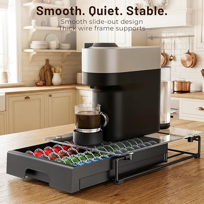 EVERIE Coffee Pod Drawer Organizer for Nespresso MachinesHigh-Capacity Storage for Vertuo CapsulesSmooth Pull-Out Design Fits Under Coffee Makers (12”W x 16.5”D x 3.5”H)