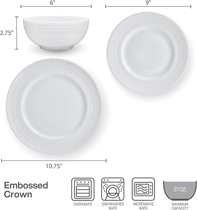 Mikasa Crown White Chip Resistant 18 Piece Dinnerware Set Service for 6