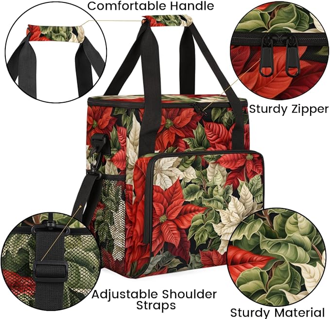 Holly Berry Flowers Coffee Maker Carrying Bag Watercolor Flowers Travel Storage Bag Compatible with K-Mini or K-Mini Plus Single Serve Coffee Brewer Carrying Case with Pockets &amp Shoulder Strap