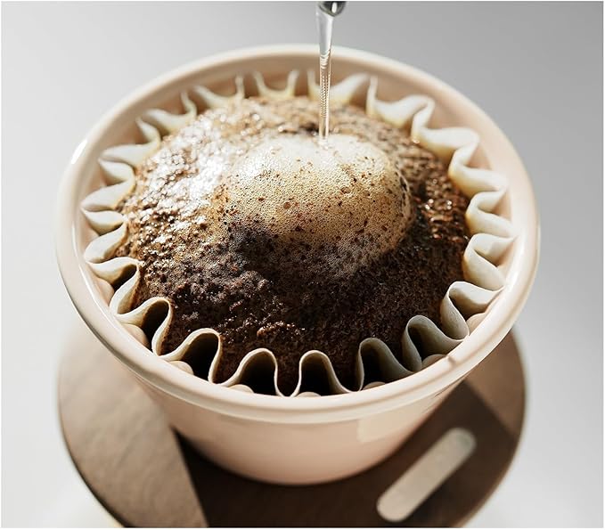 Pour Over Coffee Maker Ceramic Filter Dripper With Walnut Collar Reusable Cone Drip Holder For Travel(Blue)
