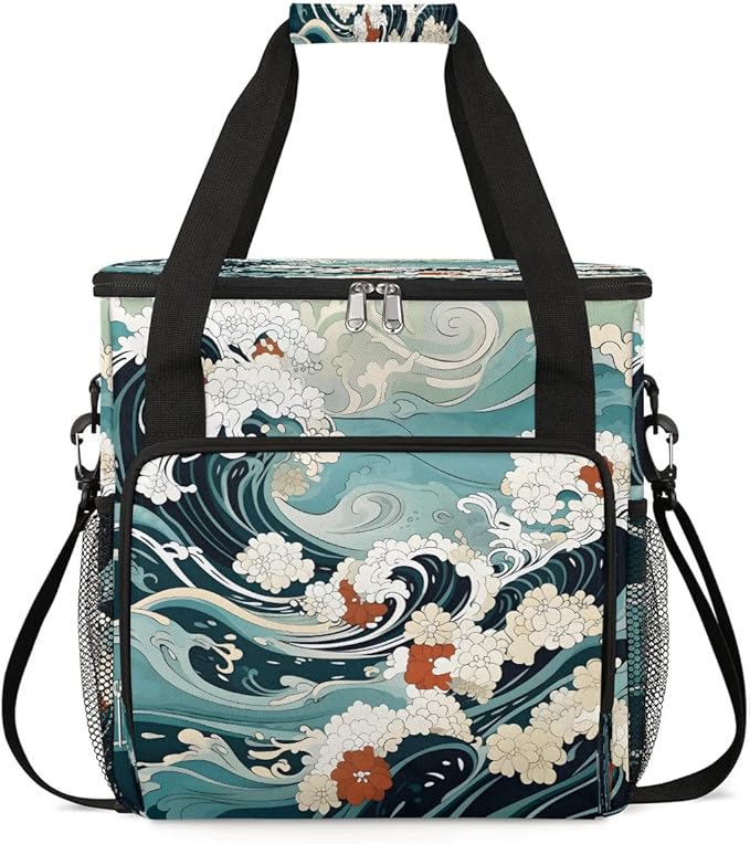 Waves Ocean Design Coffee Maker Travel Bag for K-Mini or K-Mini Plus Single Serve Coffee Brewer Portable Storage Tote Case for Tarvel