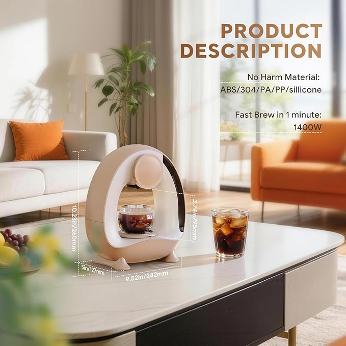 3 in 1 Single Serve Coffee Maker for K CupGround Coffee and Tea Leaves1400W 20s Fast Heating Mini K Cup Coffee BrewerOne Button Operationfor Small Spaces-Glass not included