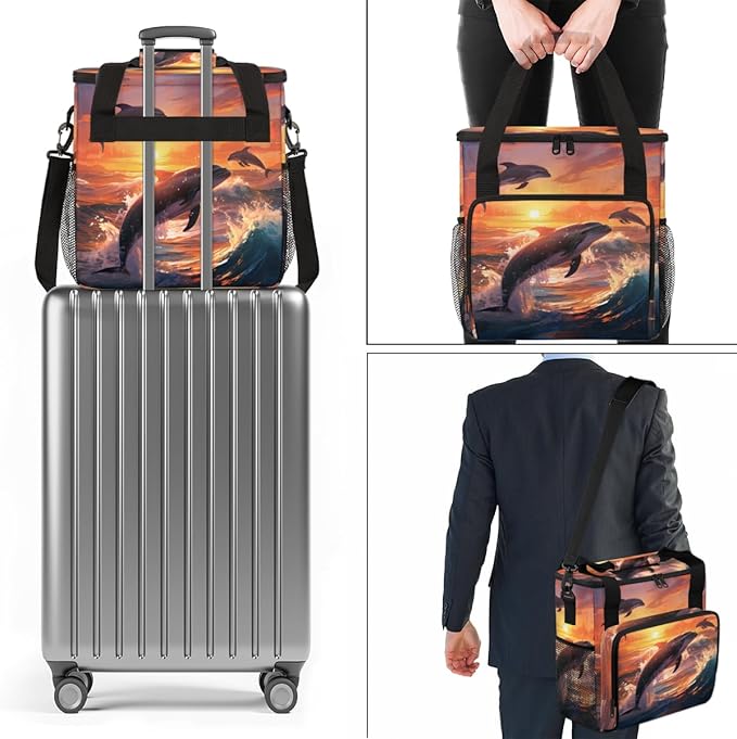 Dolphin Sunset Coffee Maker Carrying Bag Portable Travel Storage Tote Bag Compatible with K-Mini or K-Mini Plus Single Serve Coffee Brewer Carrying Case with Multiple Pockets &amp Shoulder Strap