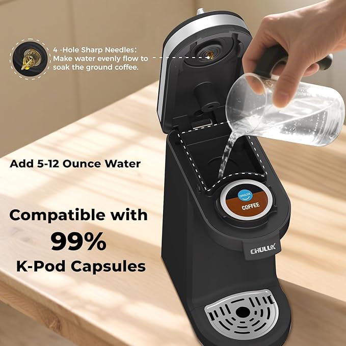 CHULUX Single Serve Coffee Maker for K Capsule Mini Single One Cup Coffee Machine Perfect for Small Space Black