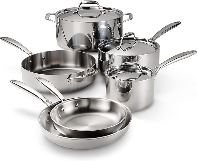 Tramontina Signature Tri-Ply Clad Stainless Steel 9-Piece Cookware Set with Lids Pots and Pans Kitchen Set Induction-Ready Dishwasher-Safe NSF-Certified