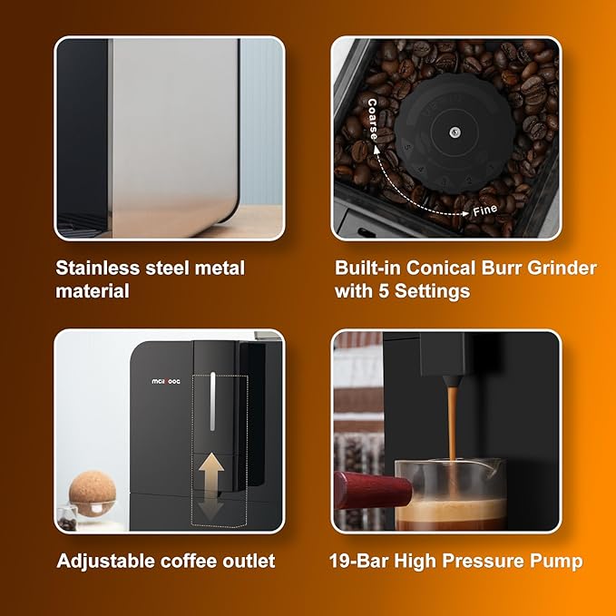 Mcilpoog Super Automatic Espresso Coffee MachineBean To Cup Fully Automatic Espresso Machine with GrinderEasy To Use Wifi Touch Screen Coffee Maker.19 Bar Barista Pump(Hi series 01)