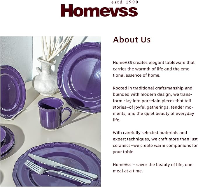 56pc Dinnerware Set Plate and Bowl Set Stoneware Dishes Set for 8 Microwave and Dishwahser Safe Scratch Resistant French Countryside Speckled Antique Purple