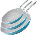 Gotham Steel 3 Piece Nonstick Ceramic Fry Pans Set 8' 10' &amp 12' Nonstick Skillet Set Omelet Pan PFOA Free Dishwasher Safe Cool Touch Handle - Turquoise Blue