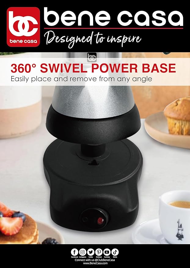 Bene Casa Silver Portable Electric Espresso Maker/Cafetera 1-3 Cups/Shots (1 SILVER)