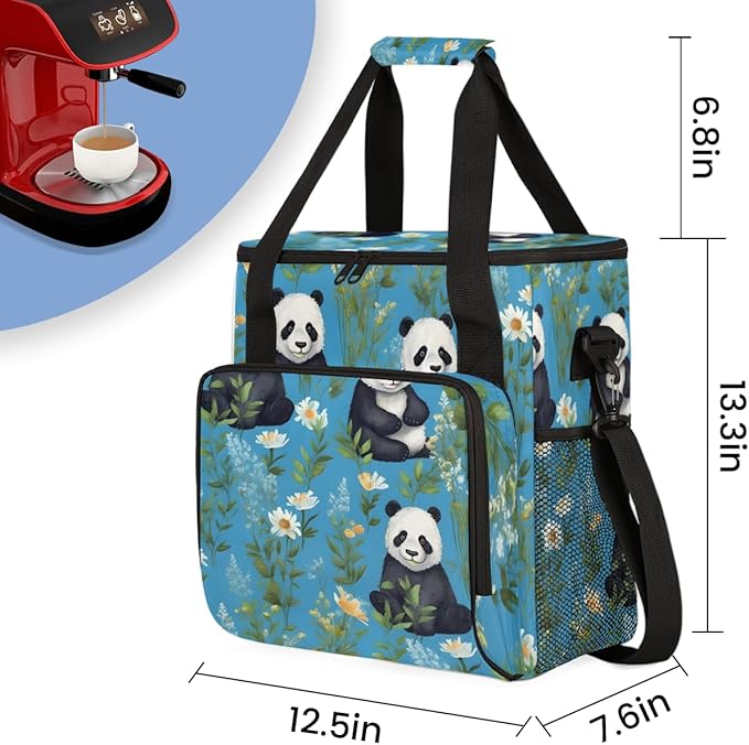 Panda Coffee Maker Carrying Bag Chrysanthemum Portable Travel Storage Tote Bag Compatible with K-Mini or K-Mini Plus Single Serve Coffee Brewer Carrying Case with Multiple Pockets &amp Shoulder Str