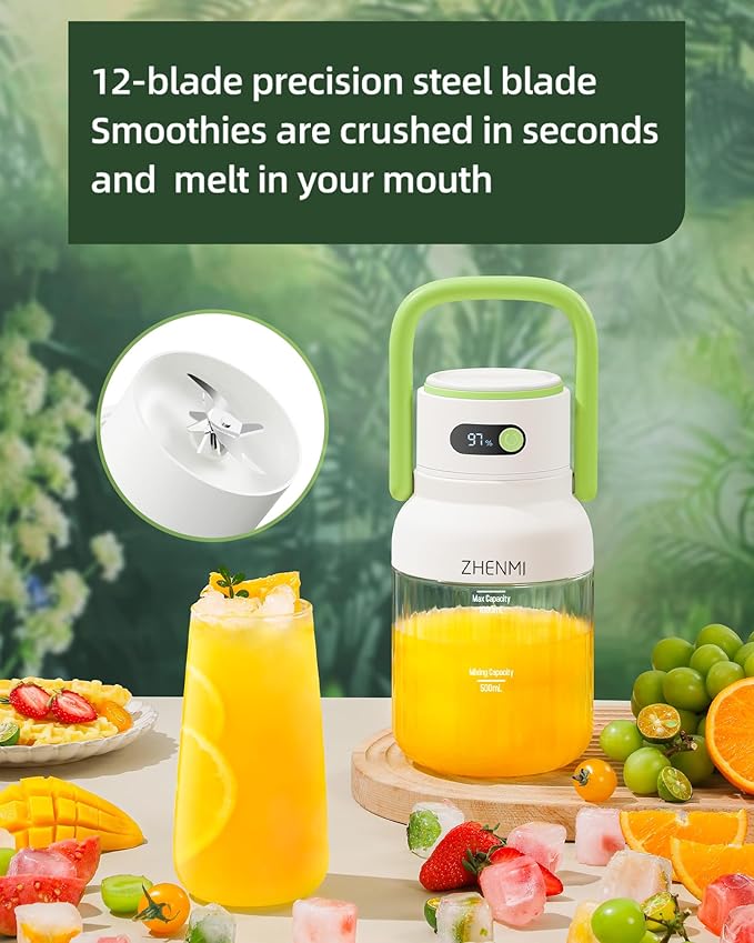 Portable Blender Personal Blender for Smoothies &amp Shakes Cordless 33oz BPA-Free Vessel 18000RPM Motor Leakproof Lid with Sip Spout USB-C Rechargeable Easy-to-Clean Parts (Green)