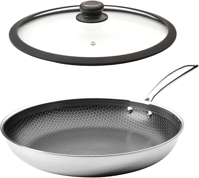 Black Cube Hybrid Cookware Set - 6 Piece Stainless Steel Non Stick Quick Release Fry Pan Set with Lids - 8 11 12.5 Pans - Oven &amp Dishwasher Safe - Induction Suitable